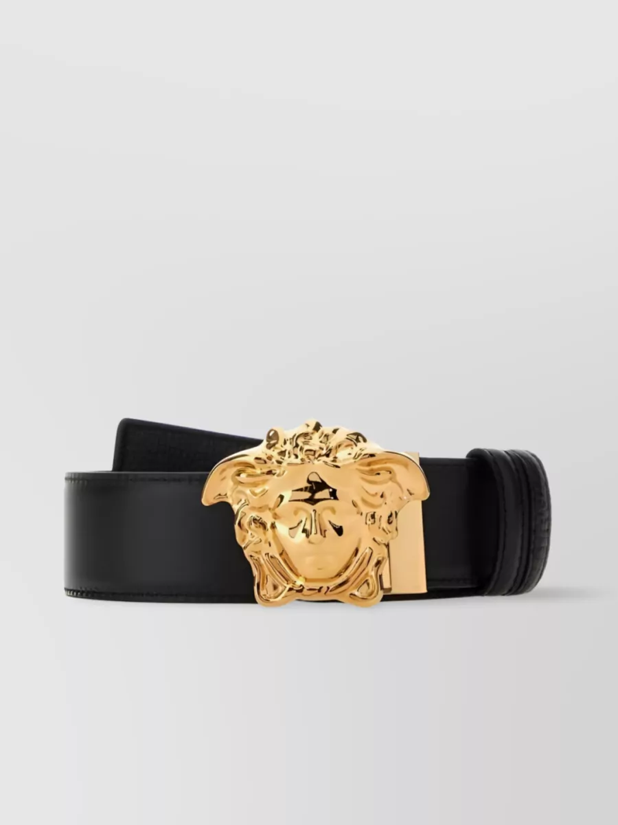 Shop Versace Medusa Head Calf Leather Belt In Black