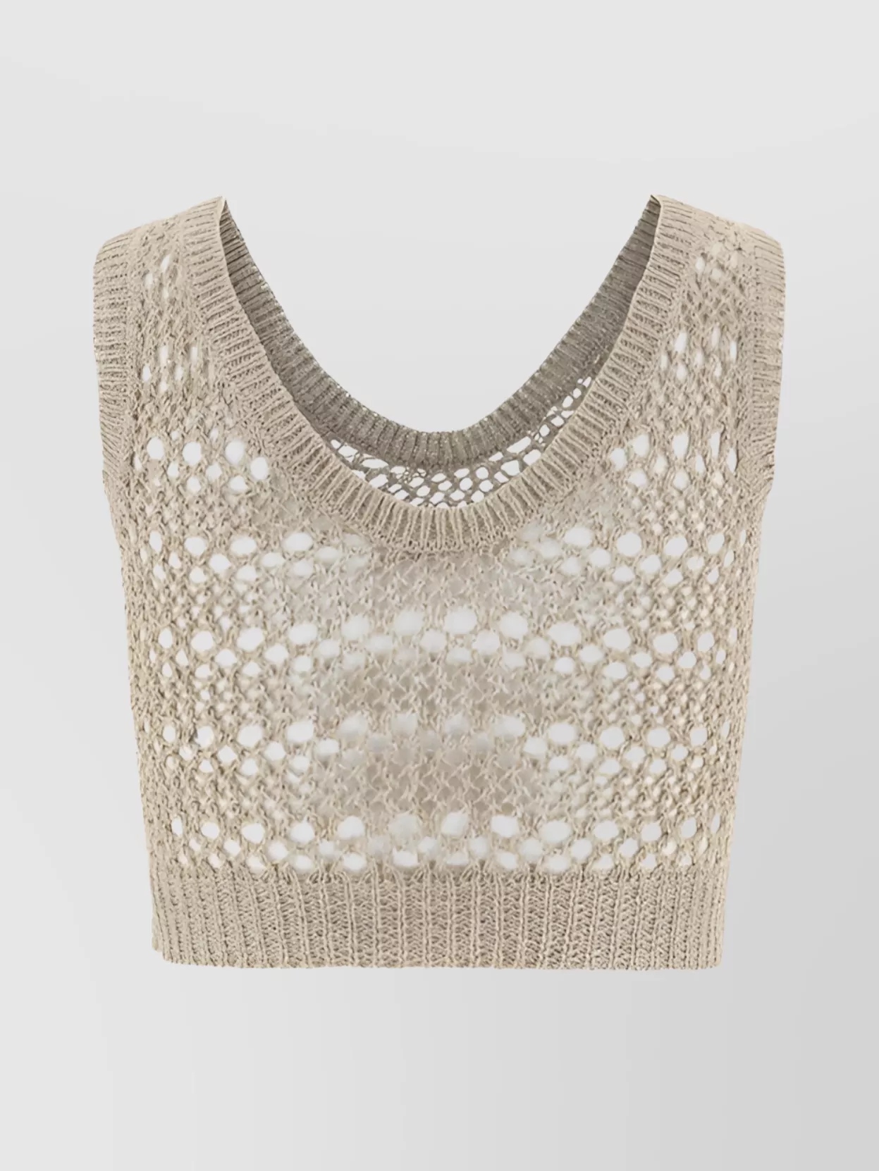 Brunello Cucinelli Cropped Linen Knit Top In Neutral