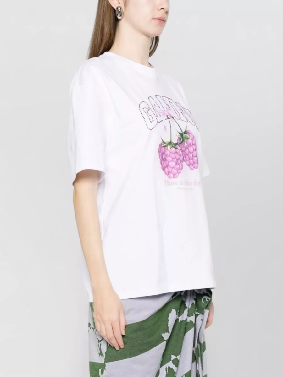 Ganni Organic Cotton Raspberry Print Oversized T-Shirt