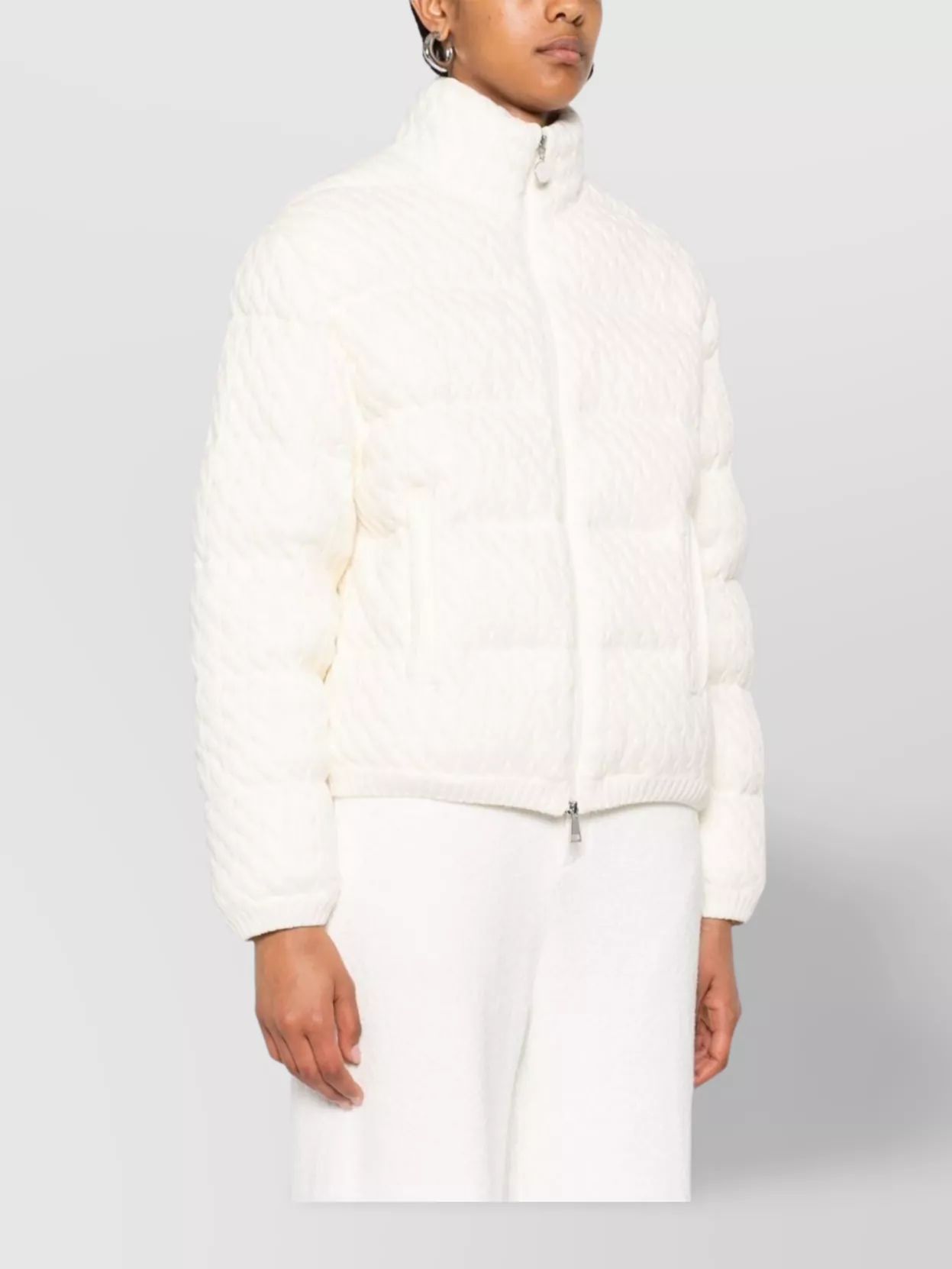 Moncler Quilted High Collar Jacket With Side Pockets In White