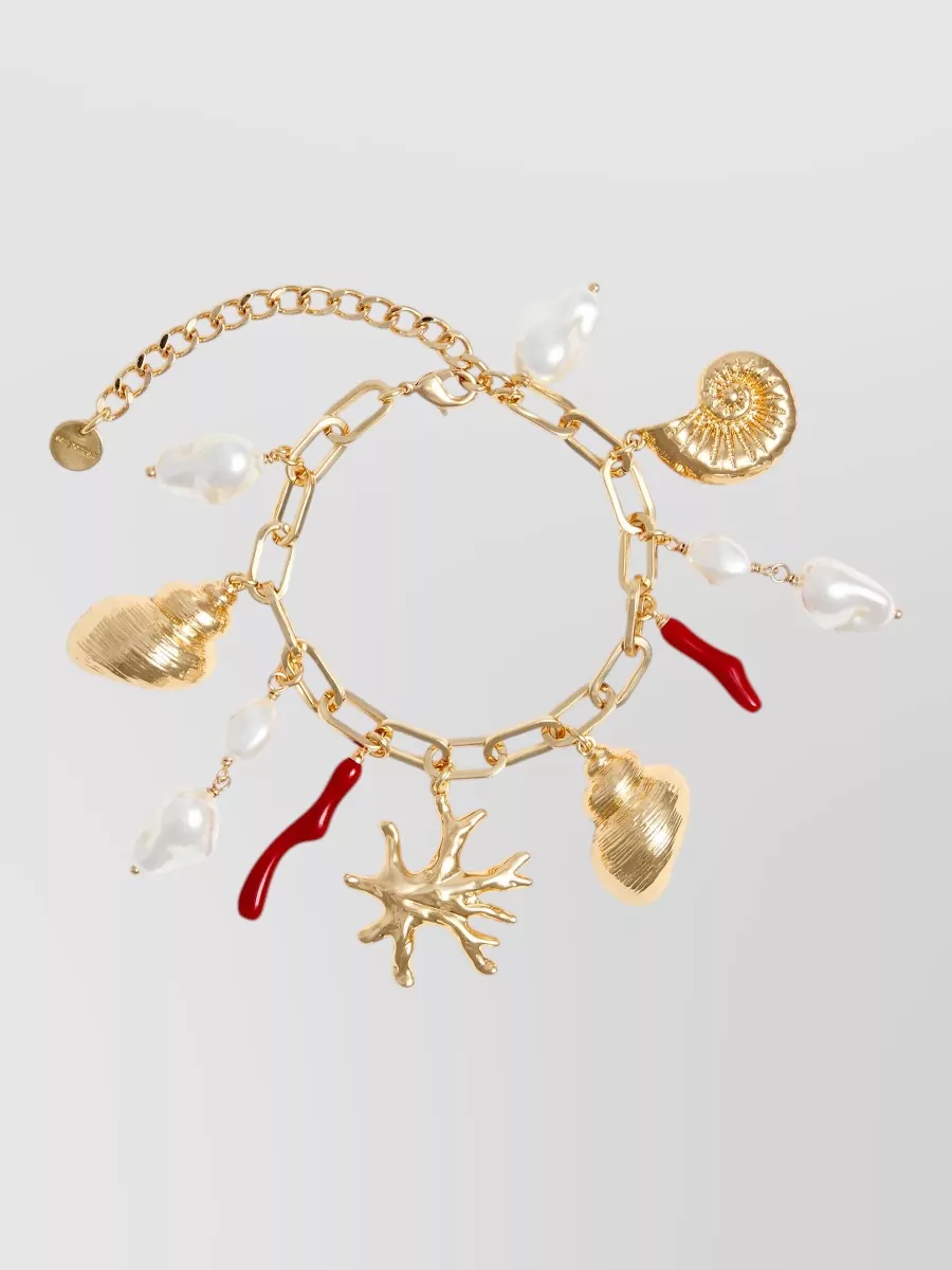 Self-Portrait Gold-plated pearl and coral charm bracelet