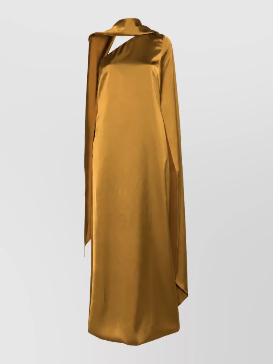 Solace London satin high-neck one-shoulder sleeveless draped maxi dress