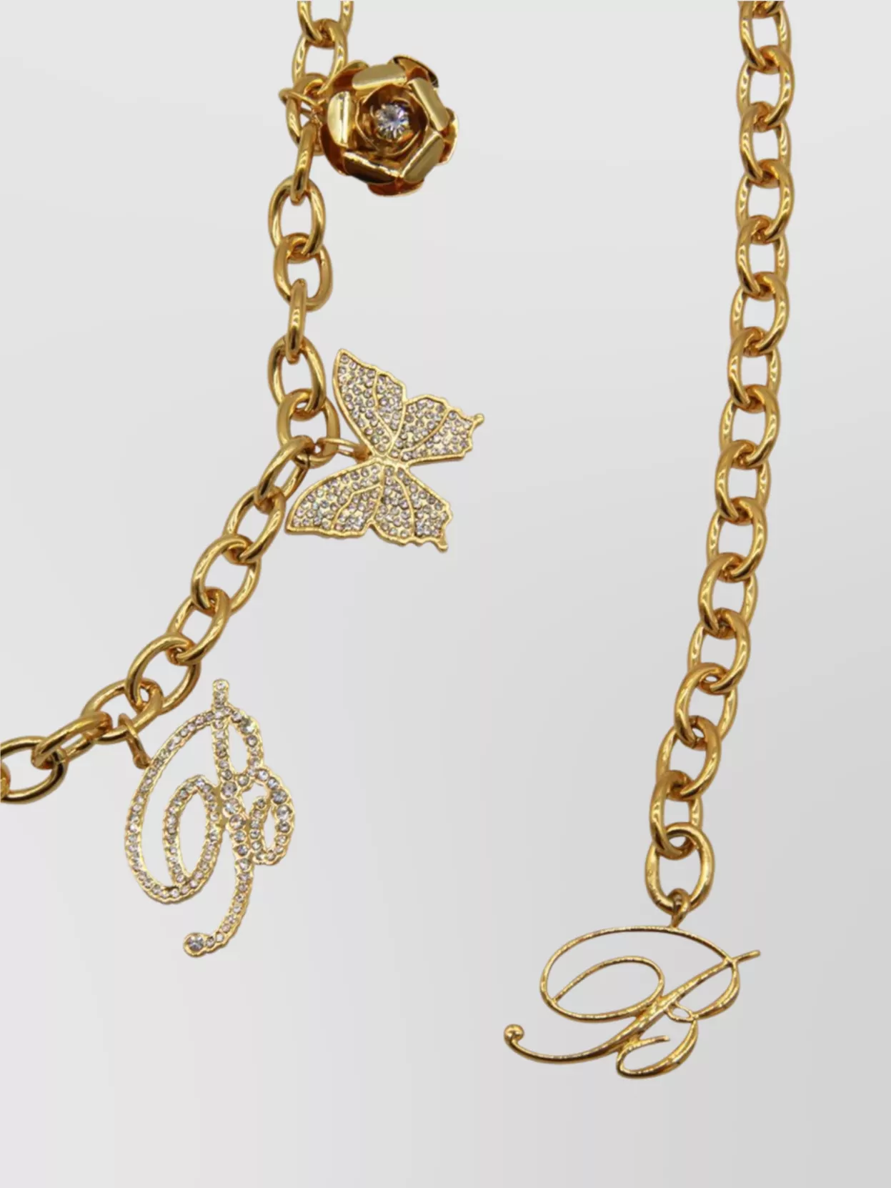Blumarine Butterfly Initial Rose Charm Chain Belt In Gold