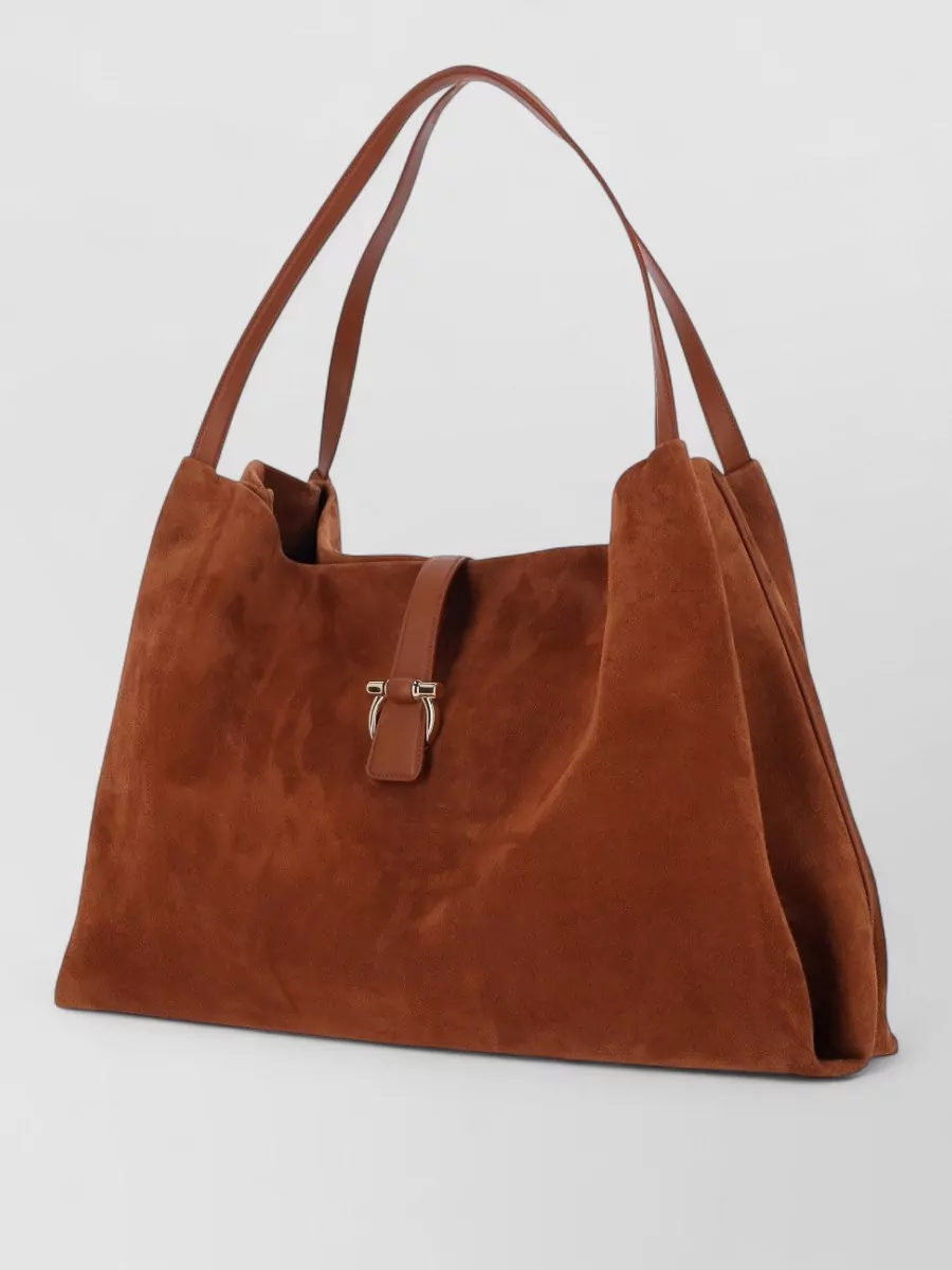 Ferragamo Tote Bag Dual Handles Metal Hardware Suede