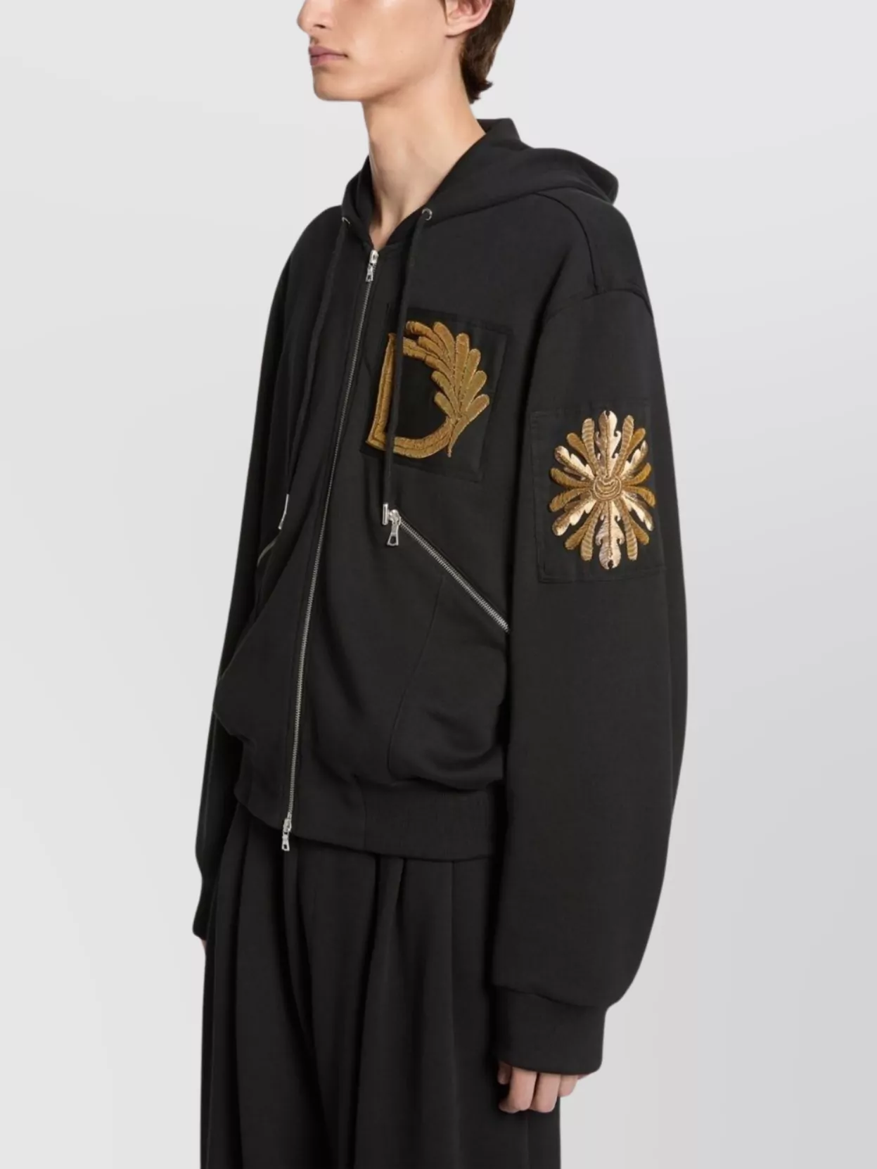 Dries Van Noten Hooded Sweater With Embroidered Accents And Zip Pockets