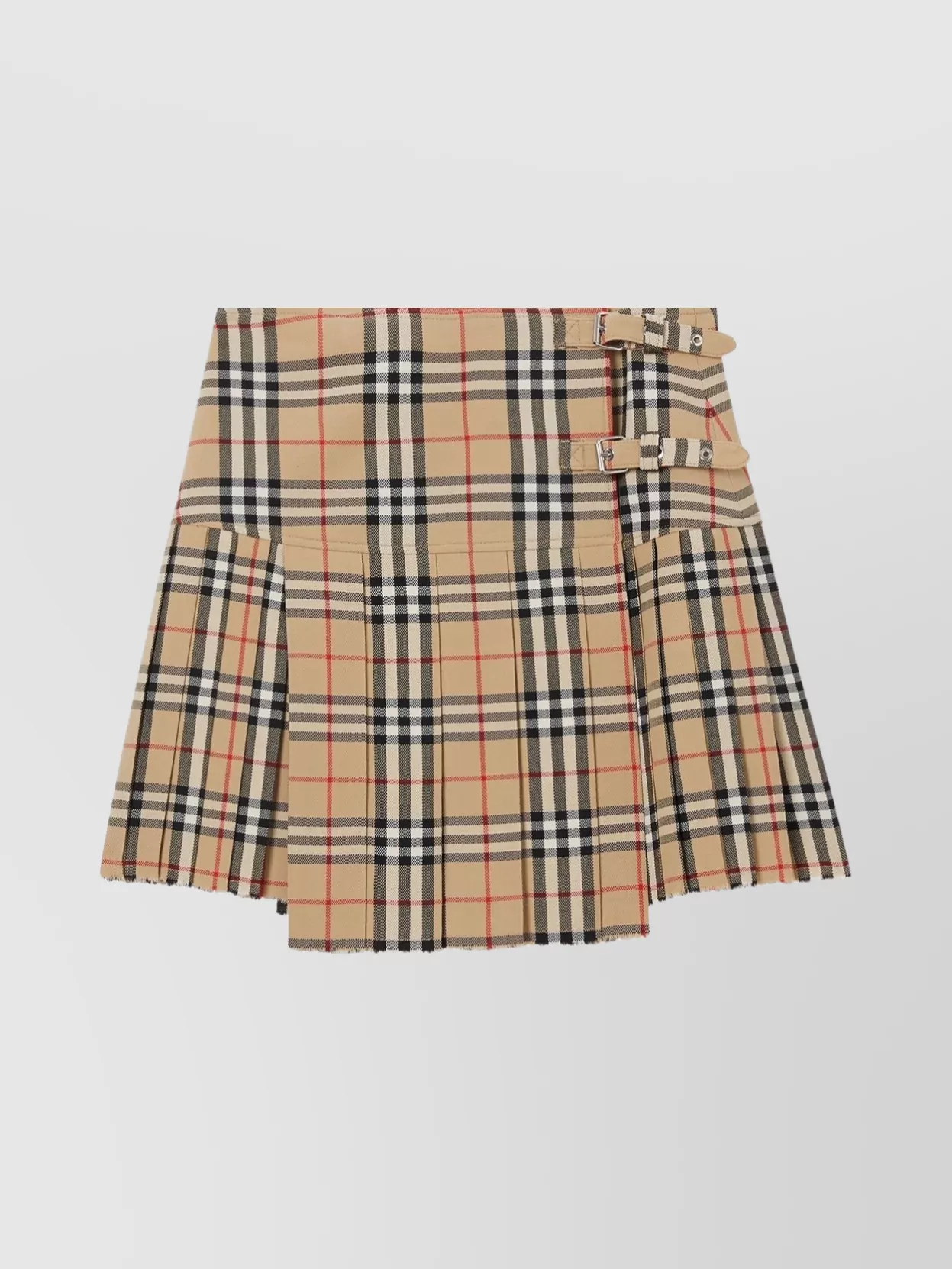 Shop Burberry Vintage Wool Check Pleated Miniskirt With Buckle
