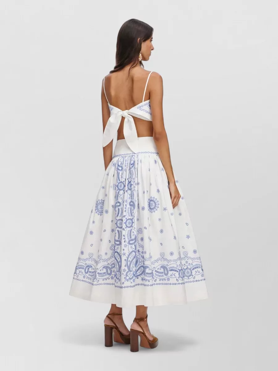 Self-Portrait Embroidered High-Rise Flared Cotton Midi Skirt