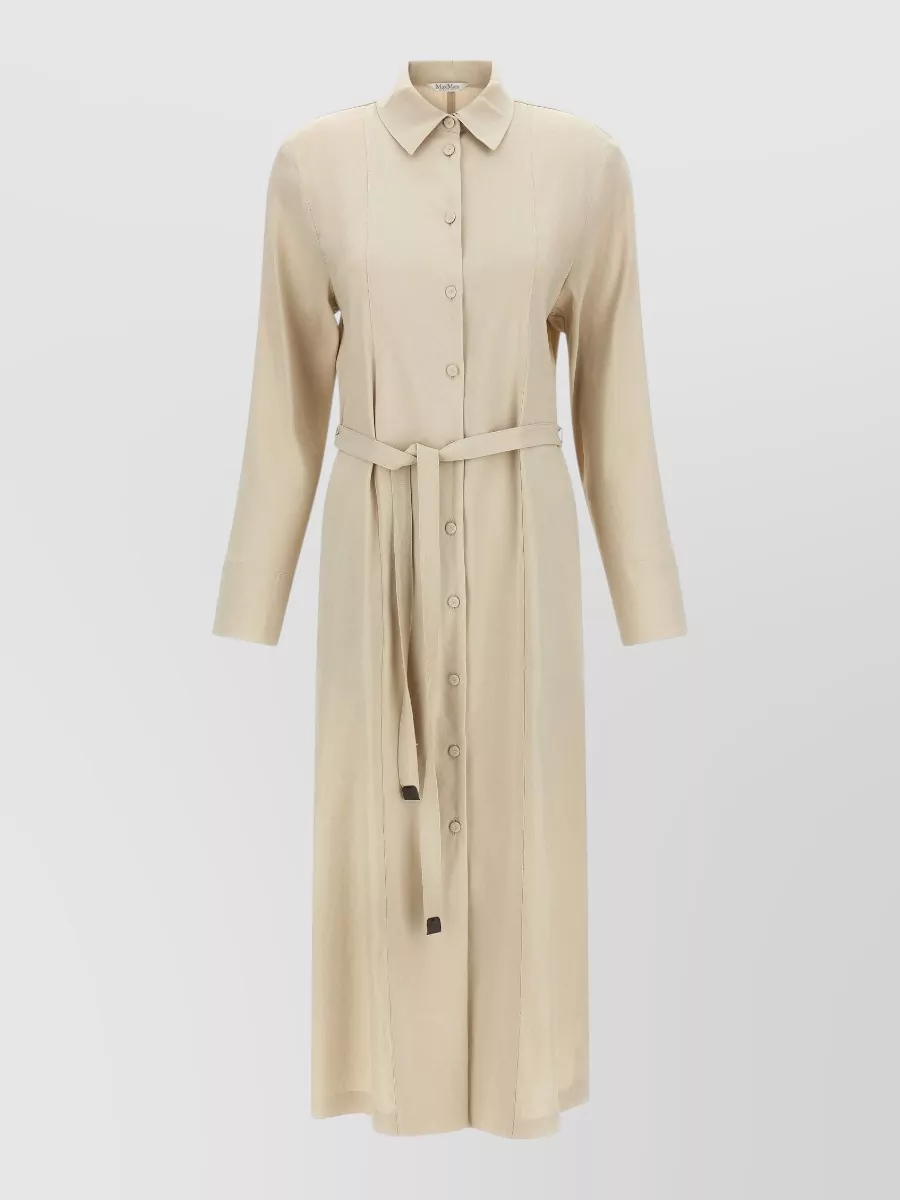 Max Mara linen blend long-sleeve belted shirt dress