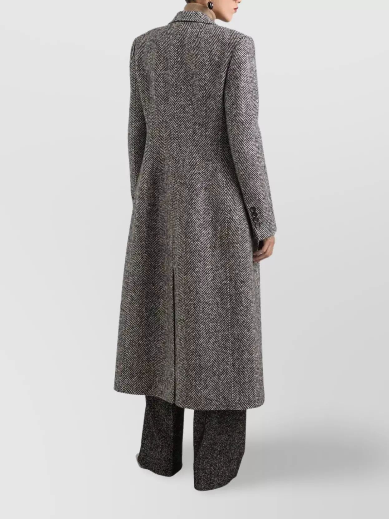 Dolce & Gabbana Herringbone Long Length Notched Lapels Coat In Gray