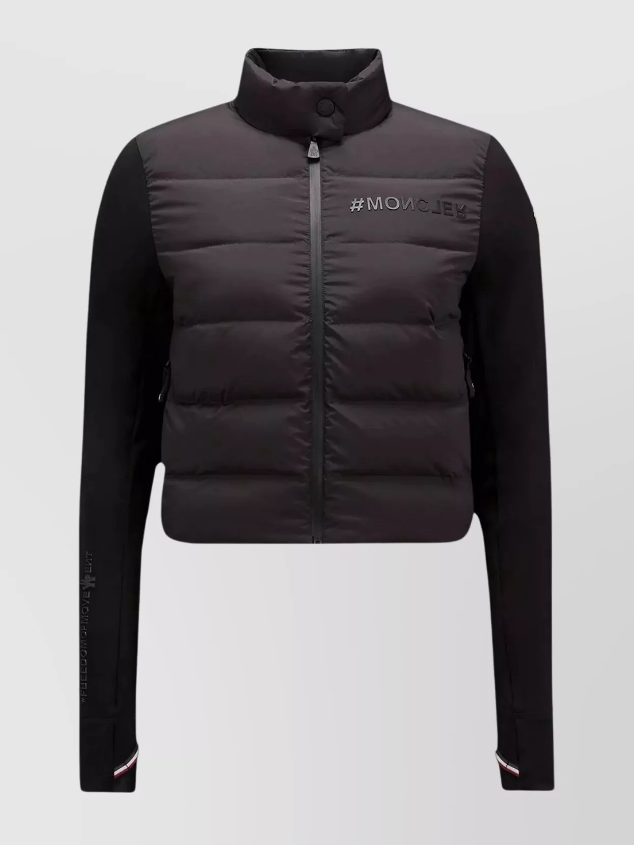Shop Moncler Collar Down Padded Zip-up Sweater In Black