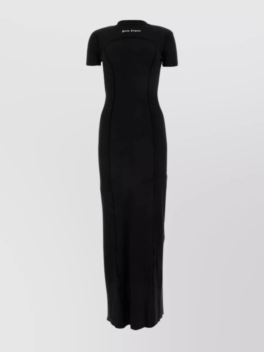 Palm Angels Long Sleeve Ribbed Cotton Dress In Black