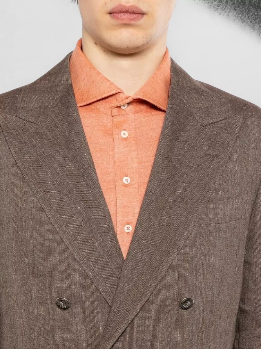 Brunello Cucinelli Linen Virgin Wool Double Breasted Coat