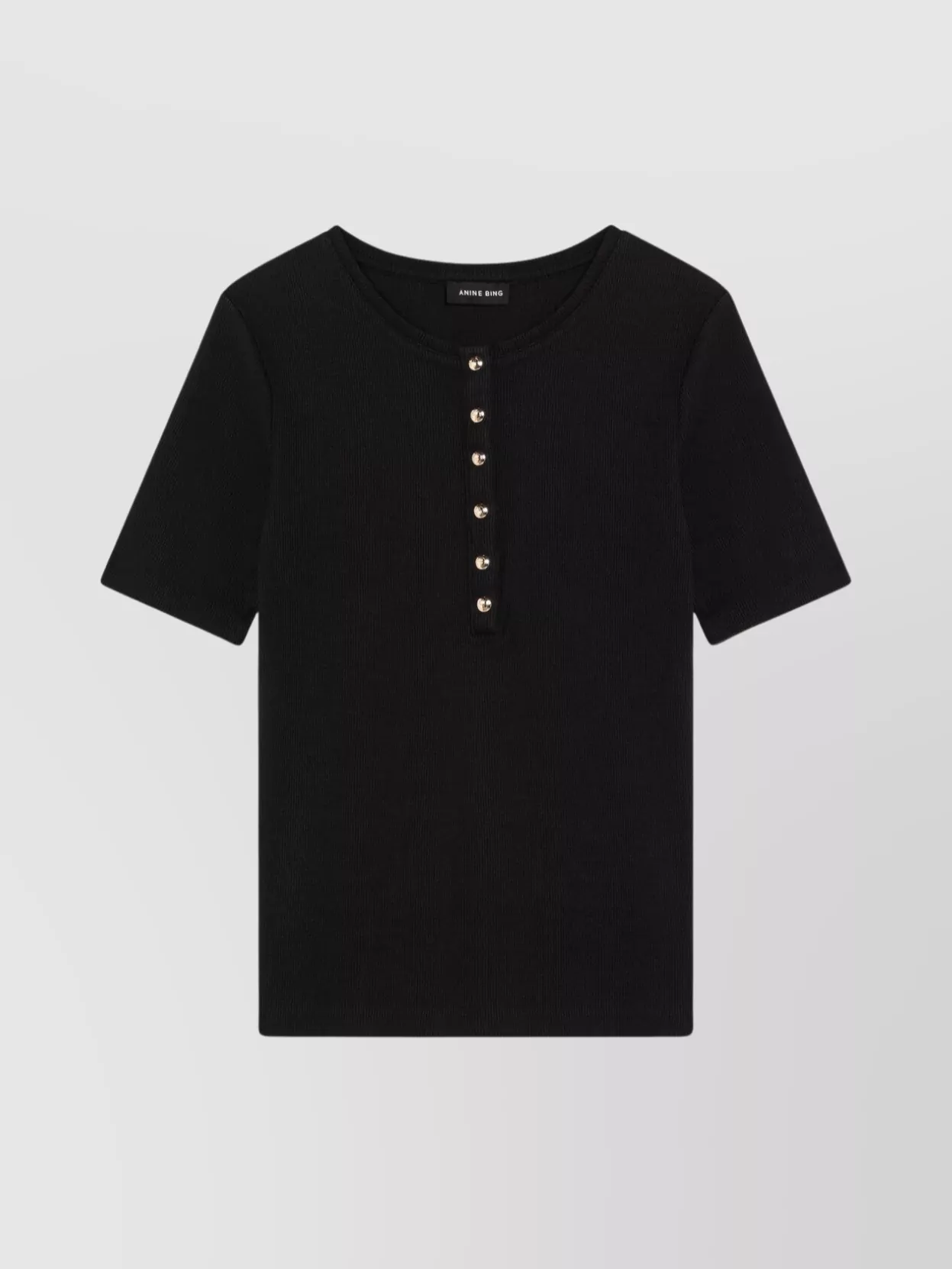 Anine Bing Ribbed Texture Short Sleeved T Shirt With Button Detailing