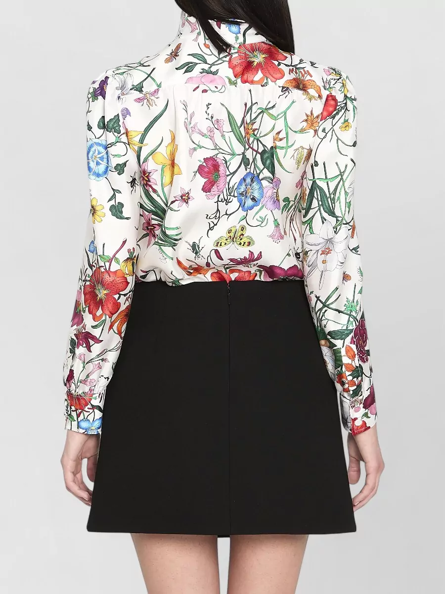 Gucci Silk Floral-Print Long-Sleeve Blouse