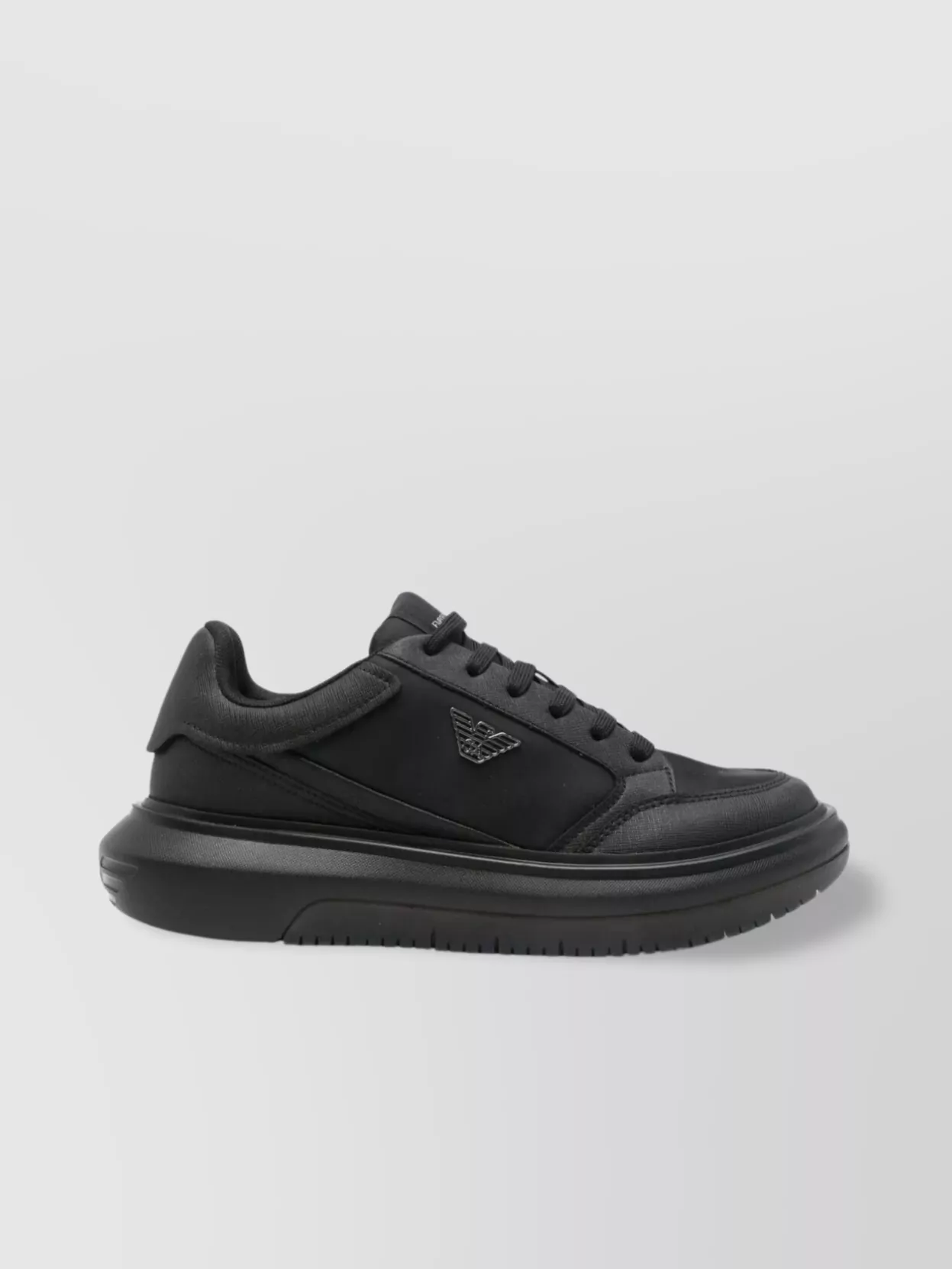 Emporio Armani Round Toe Padded Collar Rubber Sole Sneakers
