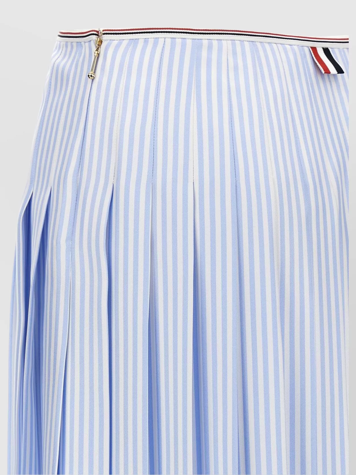 Thom Browne Striped Silk Pleated High-Waisted Mid-Length Skirt