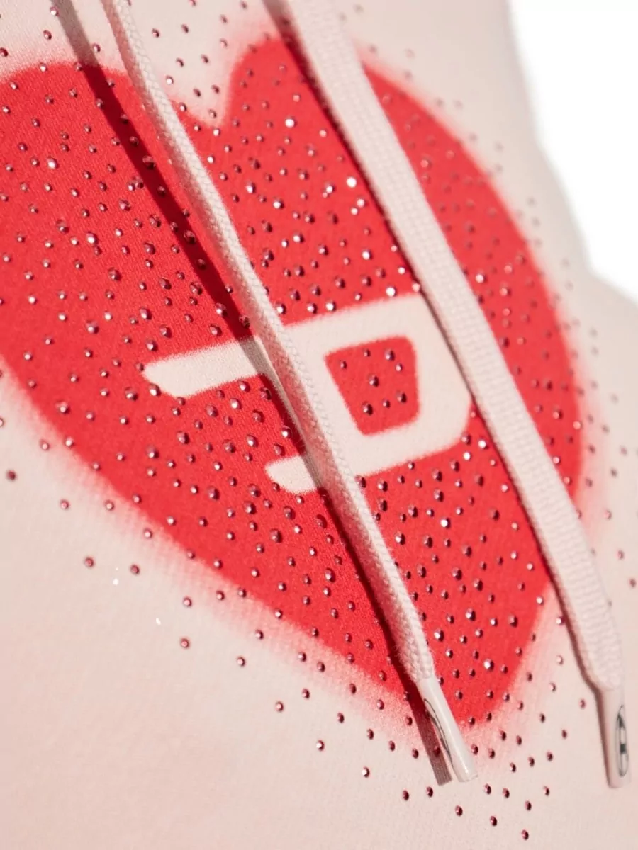 Diesel Cropped Cotton Hoodie Heart Graphic Hood