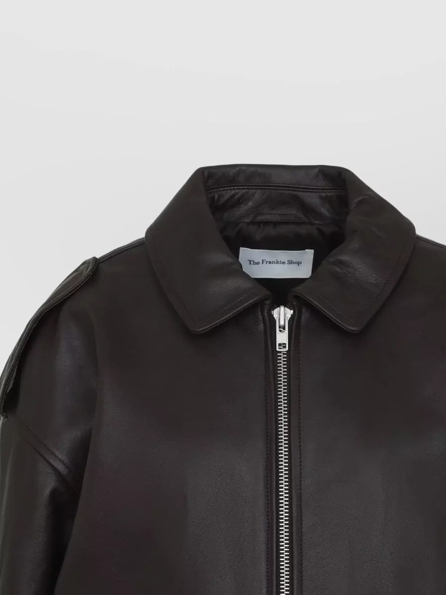 The Frankie Shop Leather Jacket Collared Design Epaulettes Pockets