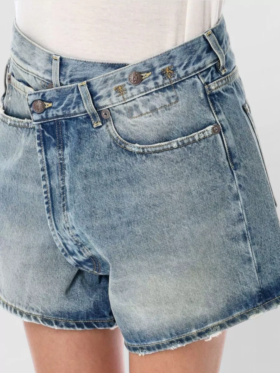 R13 Denim Asymmetric Knee-Length Shorts