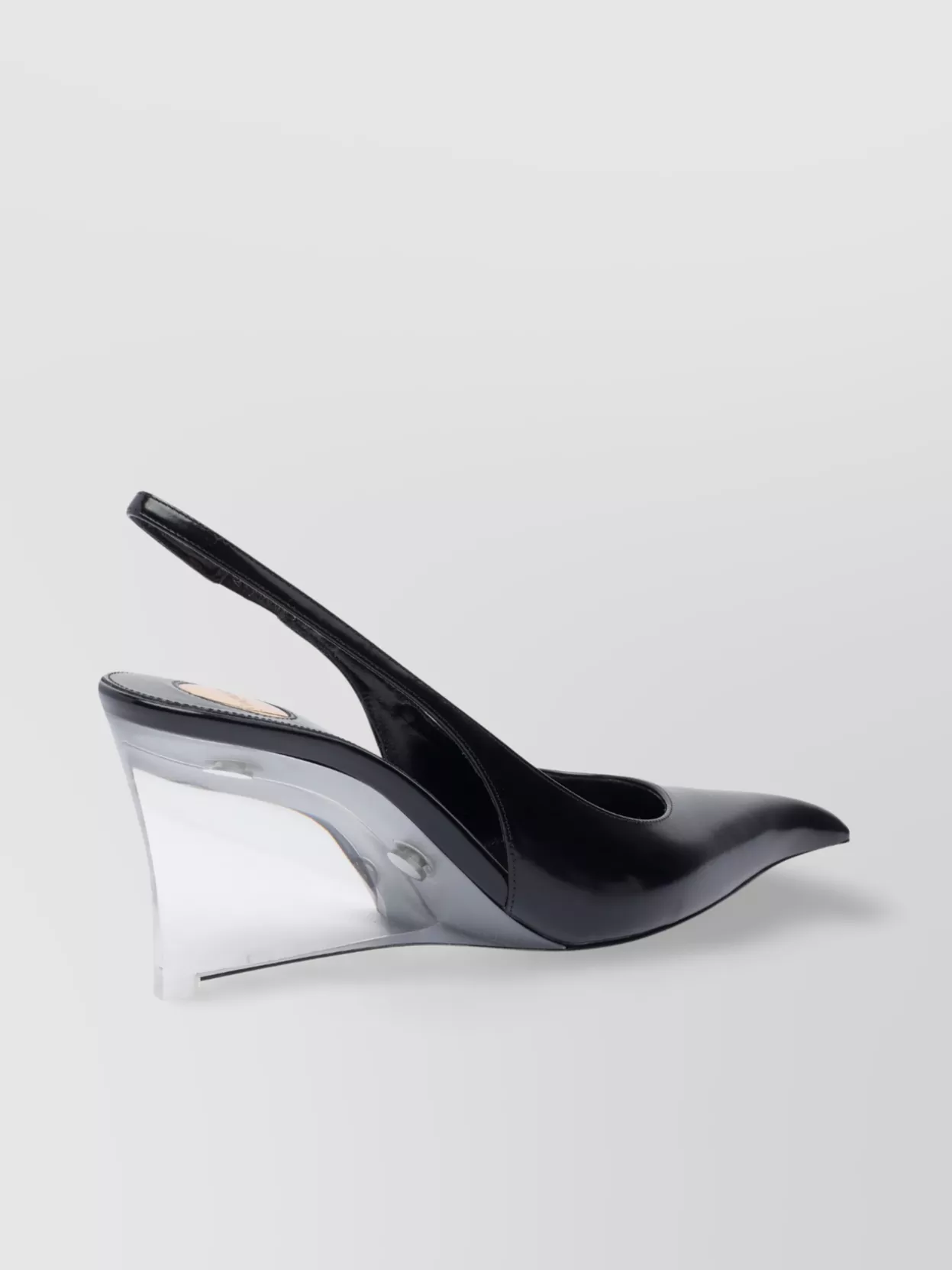 Saint Laurent Pointed Toe Glazed Leather Wedges With Transparent Heel In Black