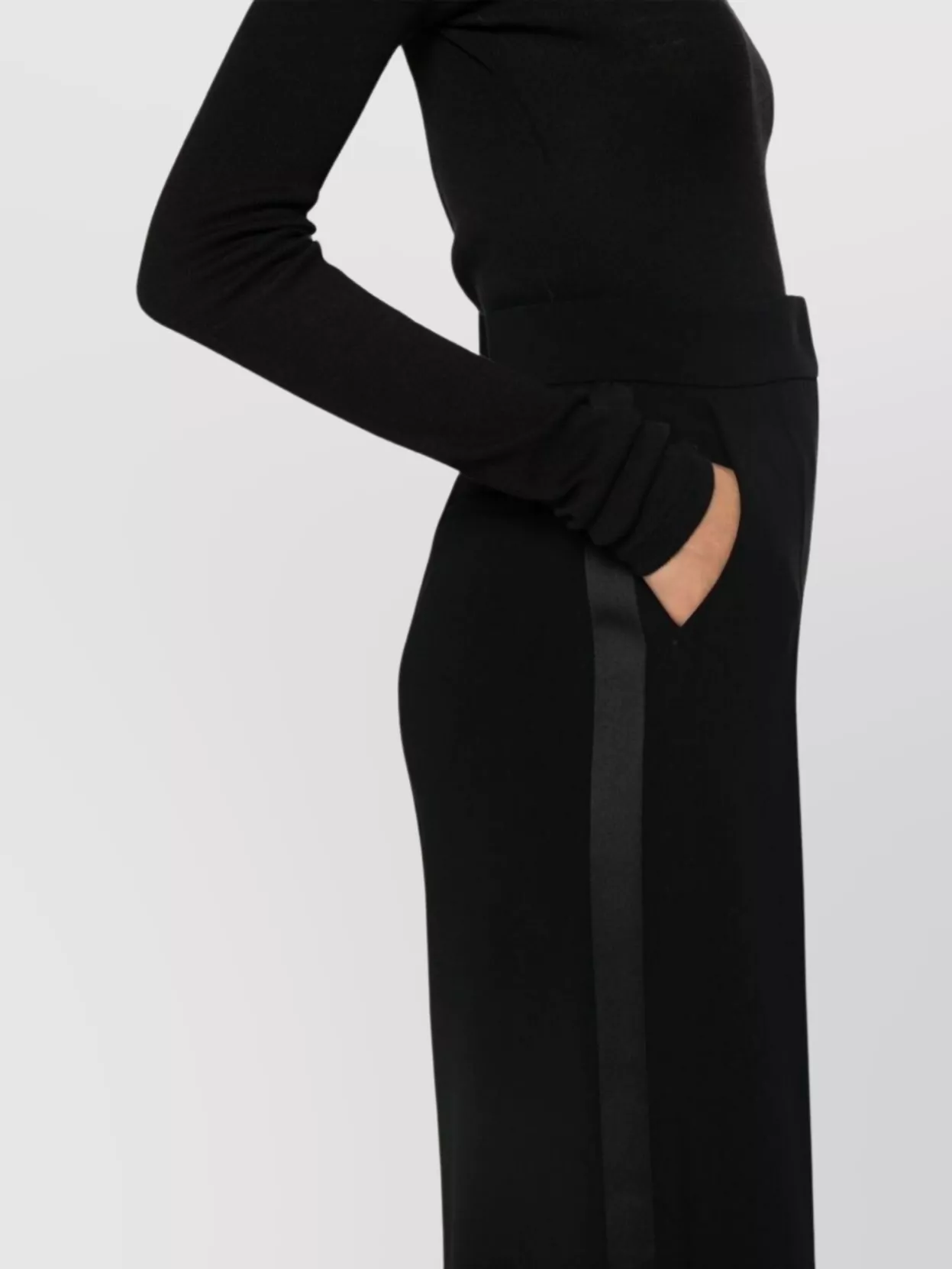 Max Mara High Waist Wide Leg Trousers With Satin Stripe