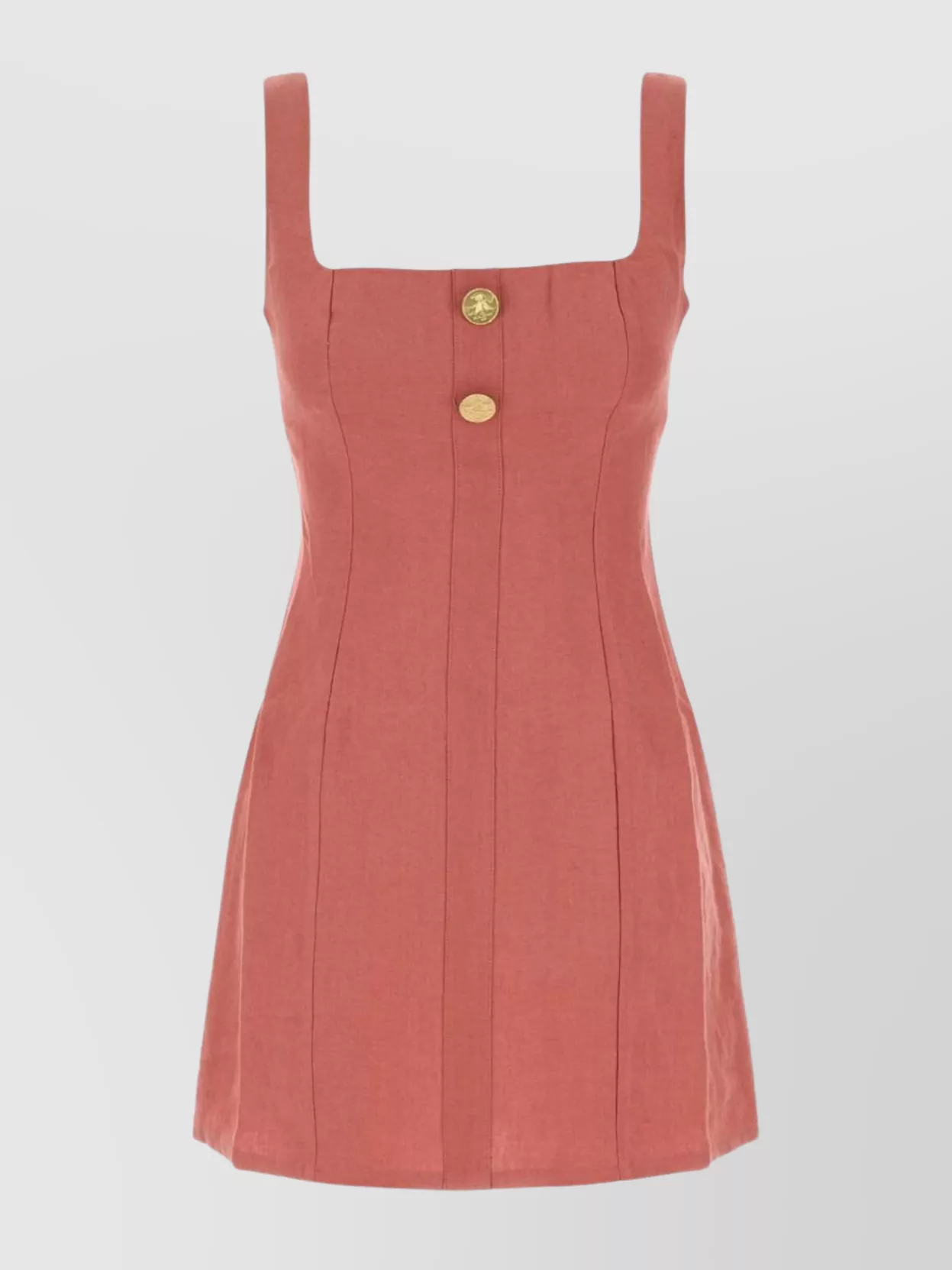 Le Kasha Linen Mini Dress Button Detail In Pink