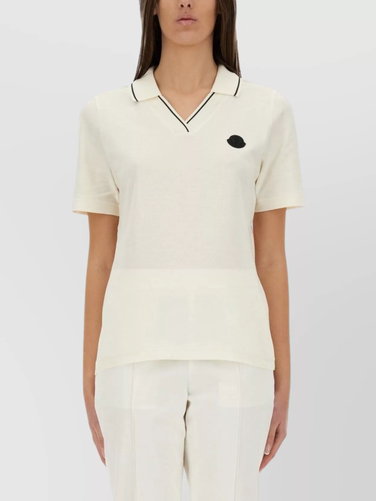 Moncler V Neck Cotton Pique Polo Top