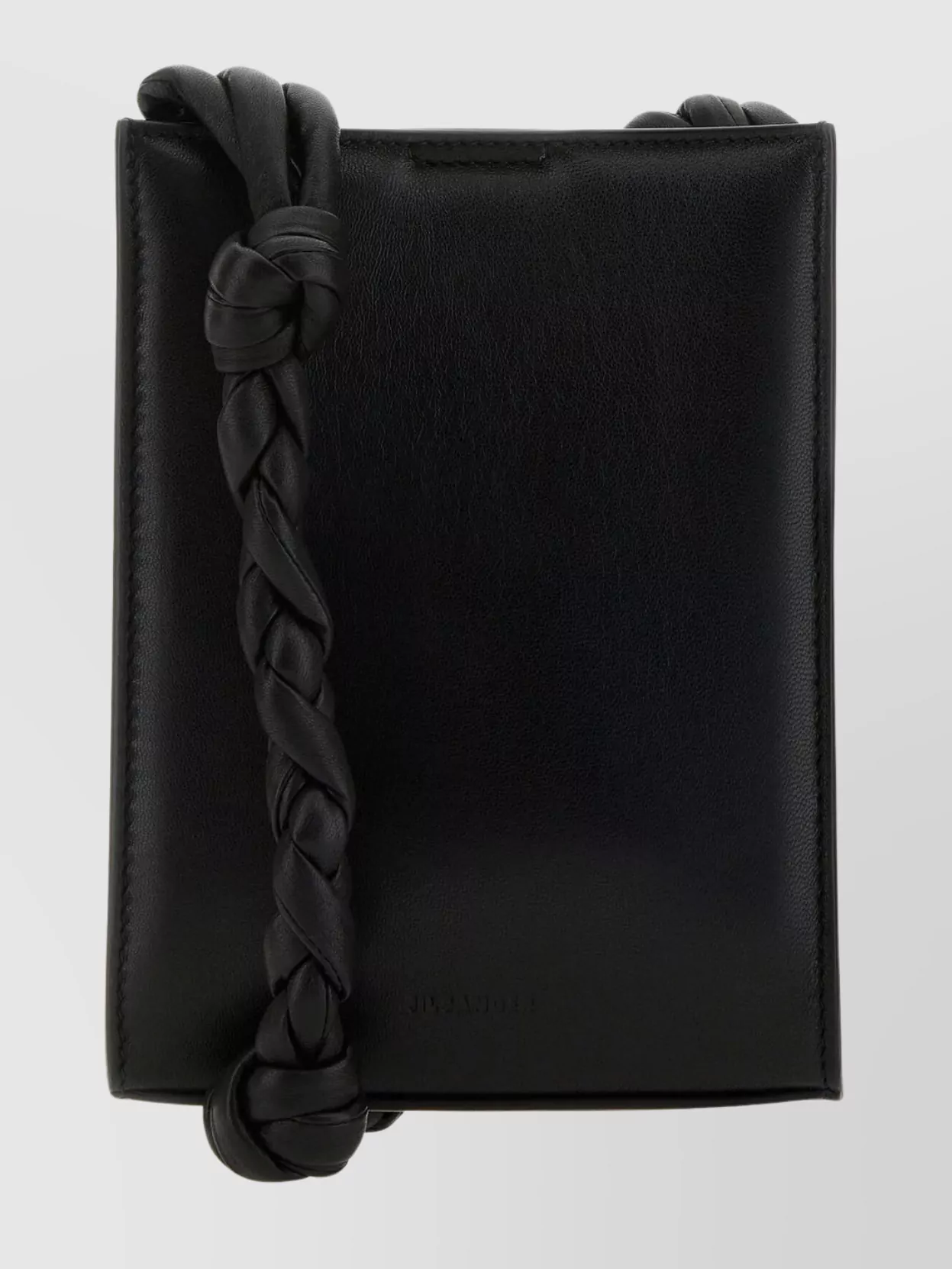 Shop Jil Sander Leather Shoulder Bag With Unique Handle And Braided Strap In Black