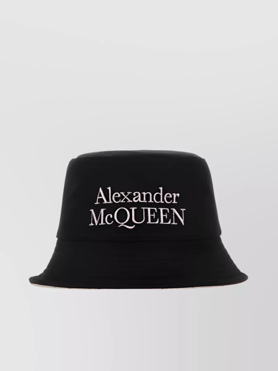 Shop Alexander Mcqueen Front Logo Embroidered Flat Brim Bucket Hat In Black