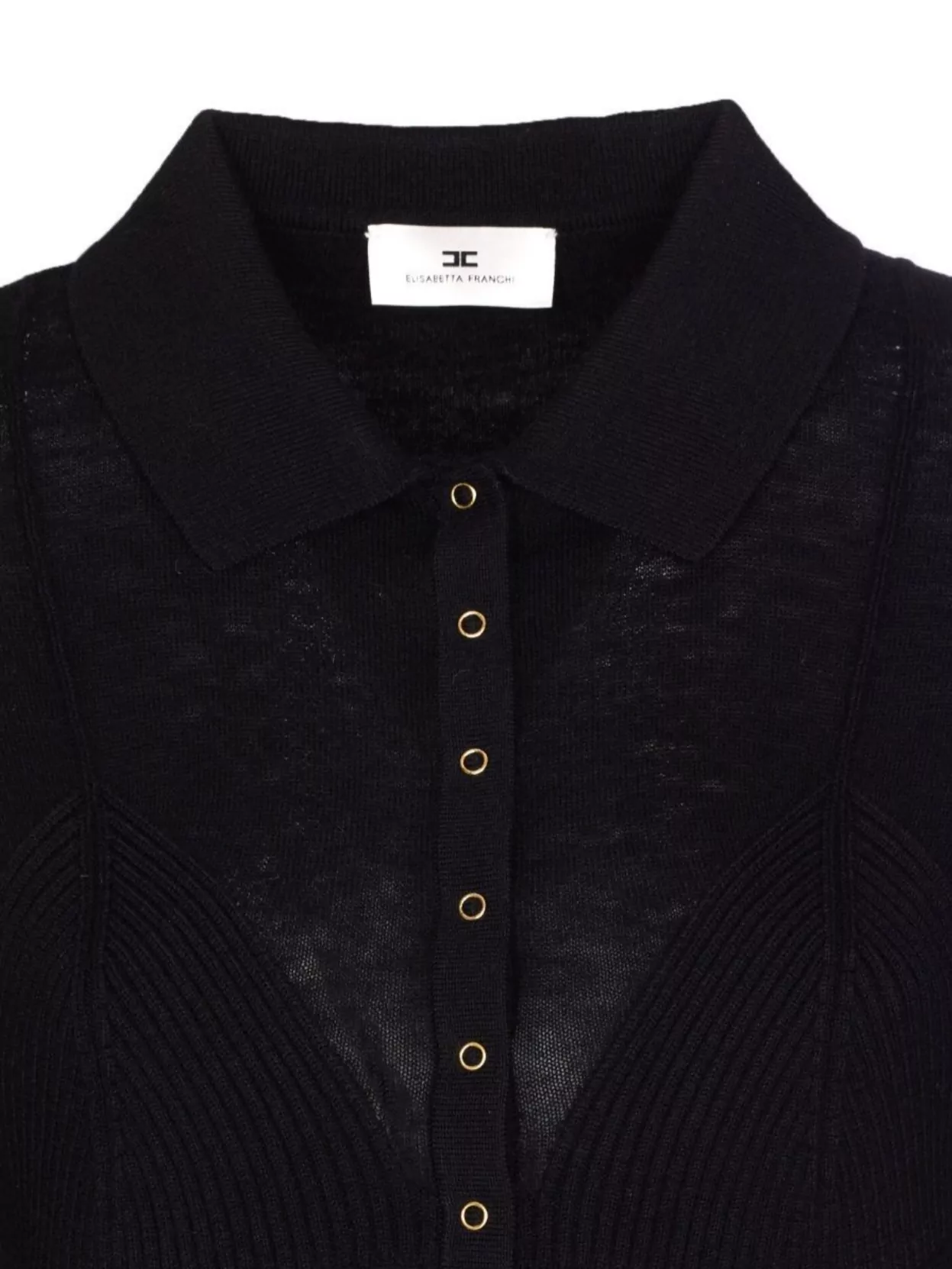 Elisabetta Franchi Long Sleeve Cardigan With Ribbed Texture And Pockets