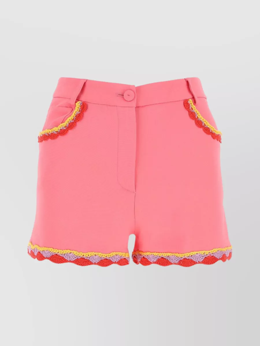 Shop Moschino Shorts With Waistband Loops Crochet Trim In Pink