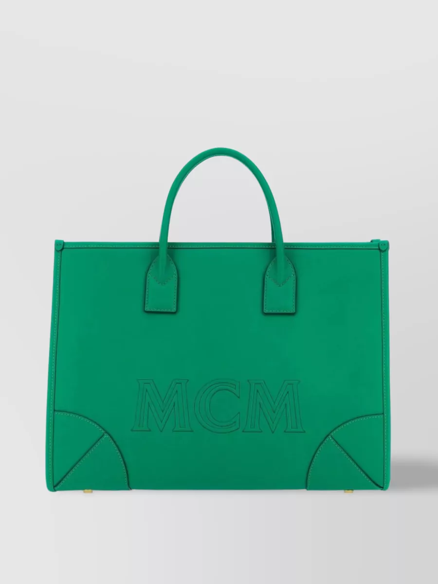 Mcm Detachable Strap Leather Handbag In Cyan