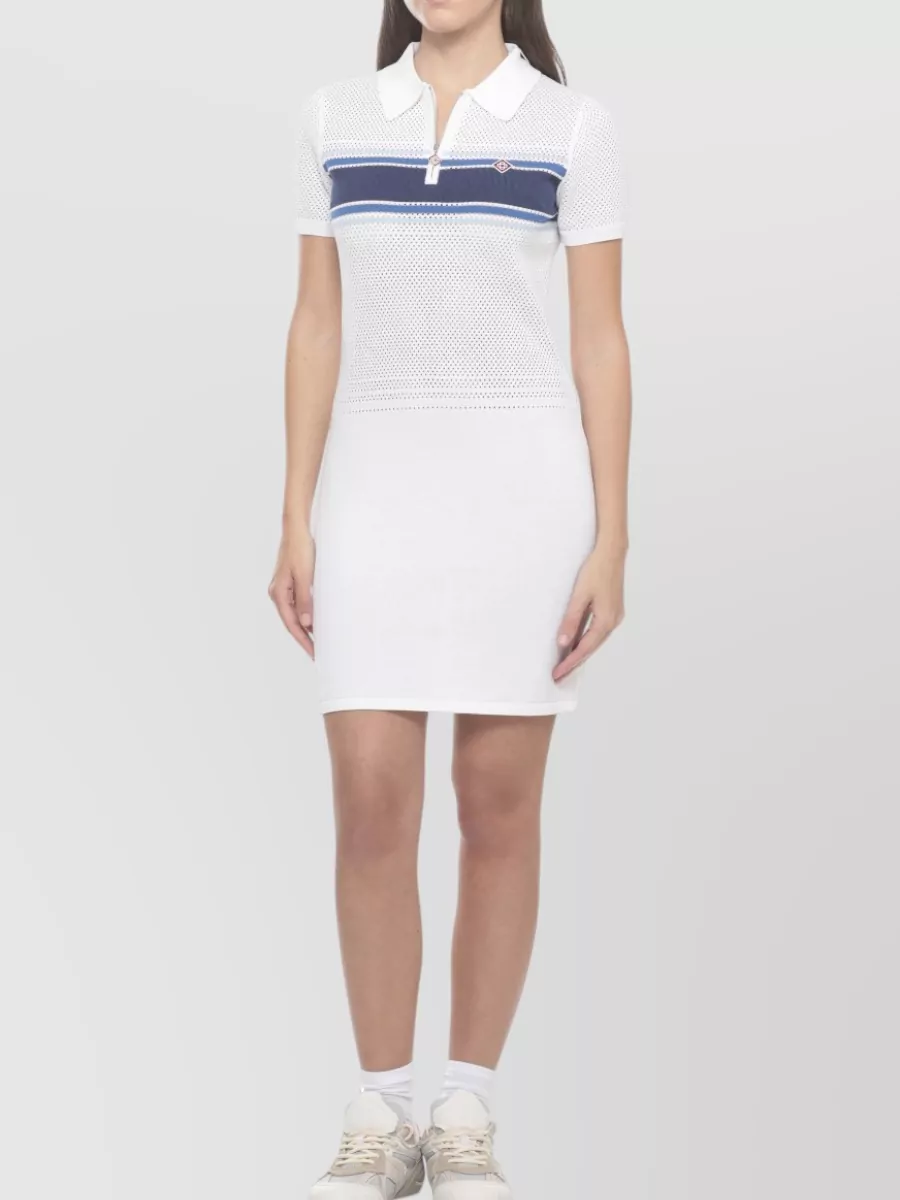 Casablanca Ribbed Perforated Striped Polo Mini Dress