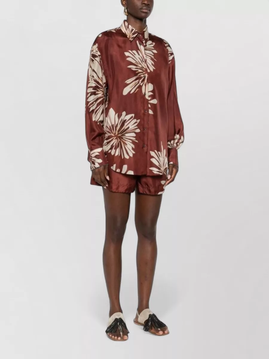 Brunello Cucinelli Silk Shirt Floral Motif Collared Neck