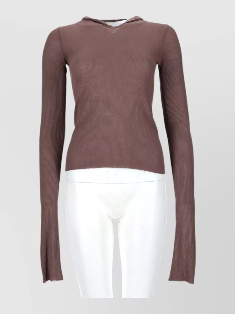 Rick Owens ribbed cropped hooded long-sleeve top