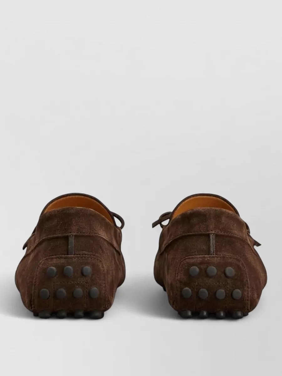 Tod's Suede Gommino Loafers Lace Bow Rubber