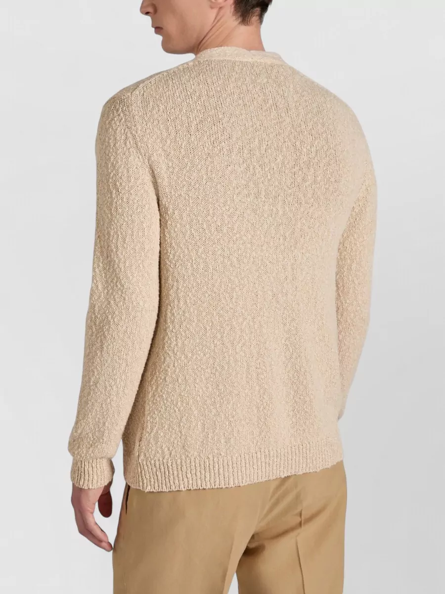 Zanone V Neck Textured Knit Cardigan Ribbed Trims