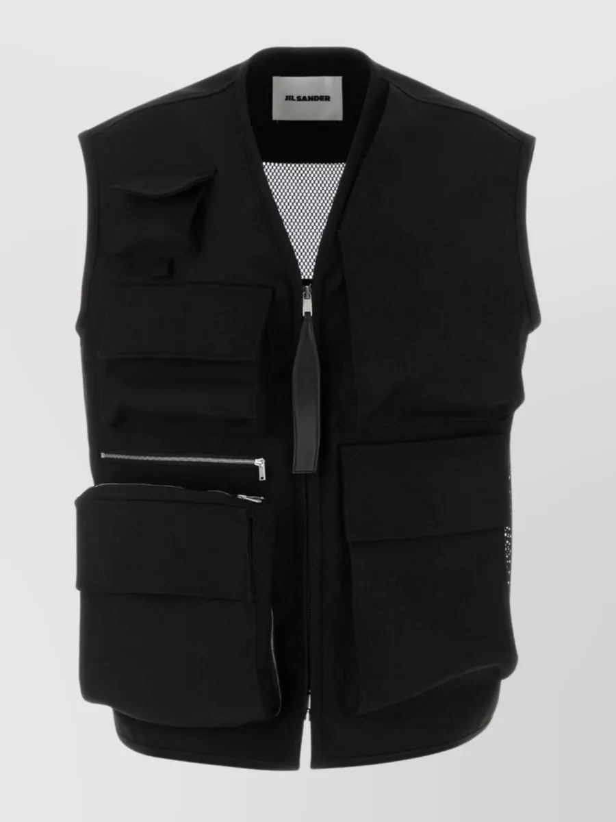 Shop Jil Sander Sleeveless Wool Blend Jacket With Structured Shoulders And Front Pockets In Black