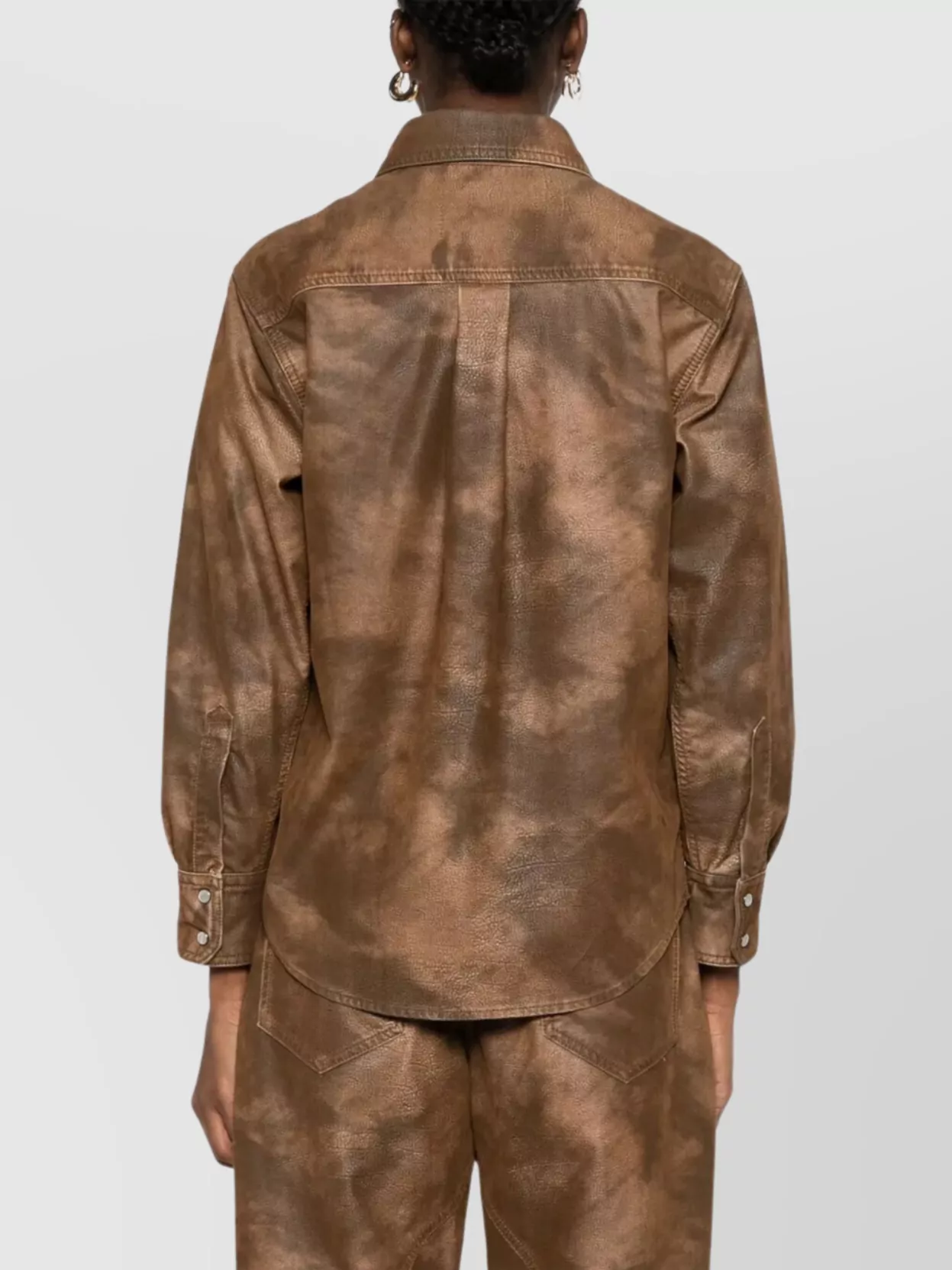 Isabel Marant Étoile Faux Leather Long Sleeve Shirt With Pockets In Brown