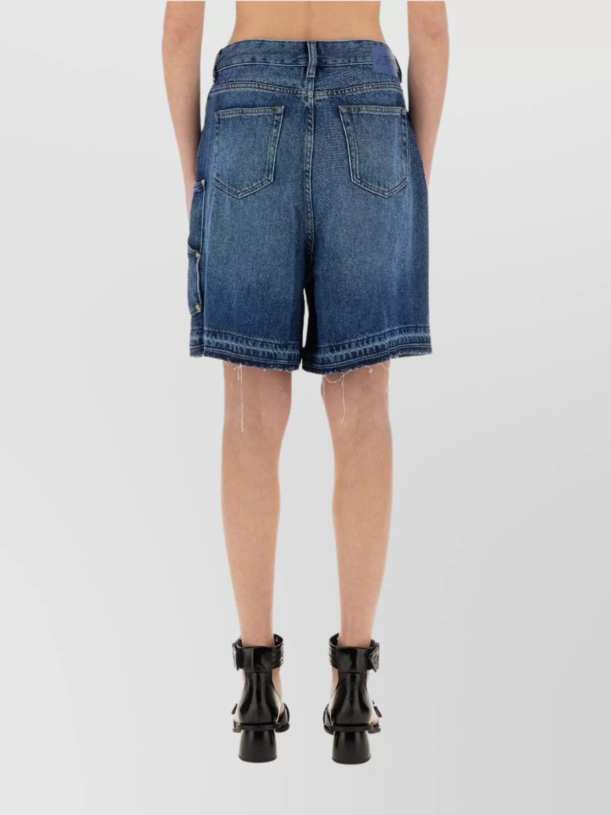 Ganni Denim Shorts With Back Pockets And Frayed Hem