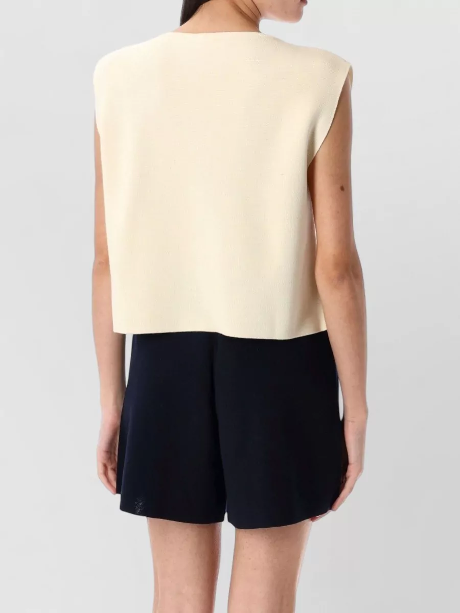 Rhea Costa Merino Wool Milano Knit Sleeveless Boat Neck Cropped Top