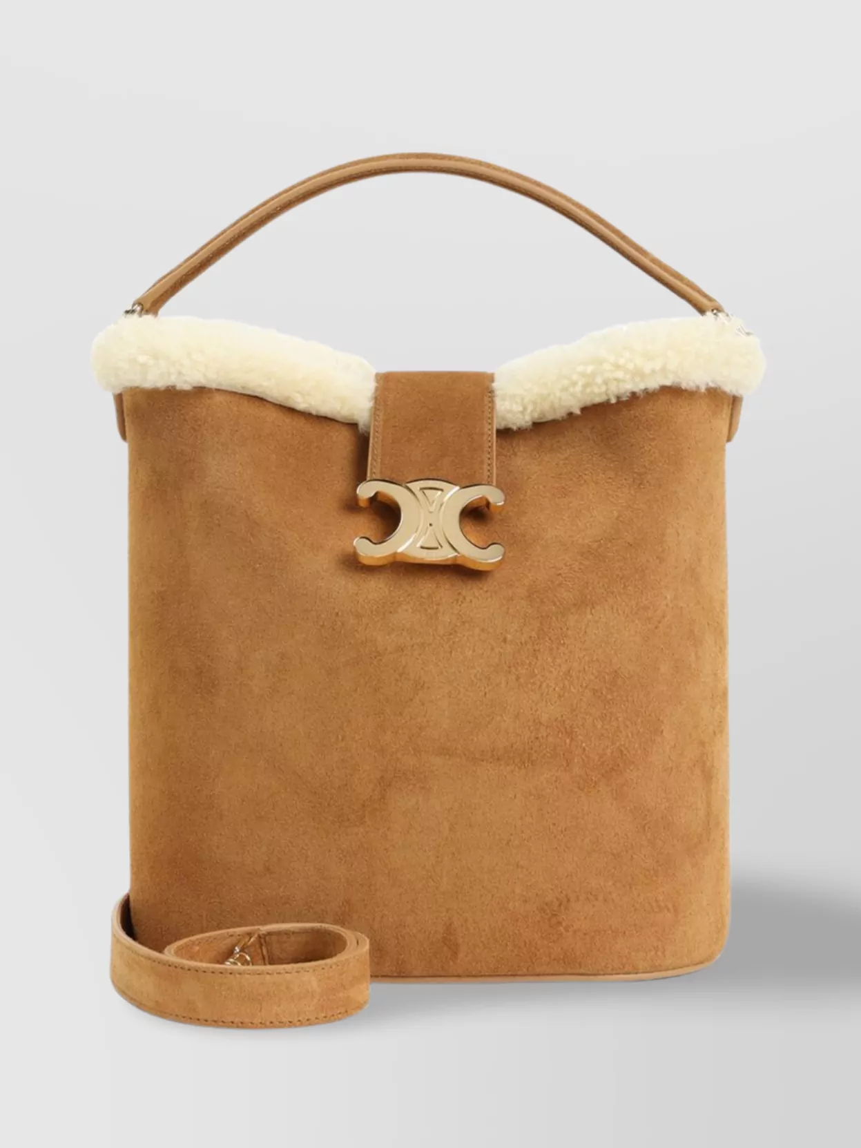 Celine Medium Louise Bucket Bag With Shearling Trim