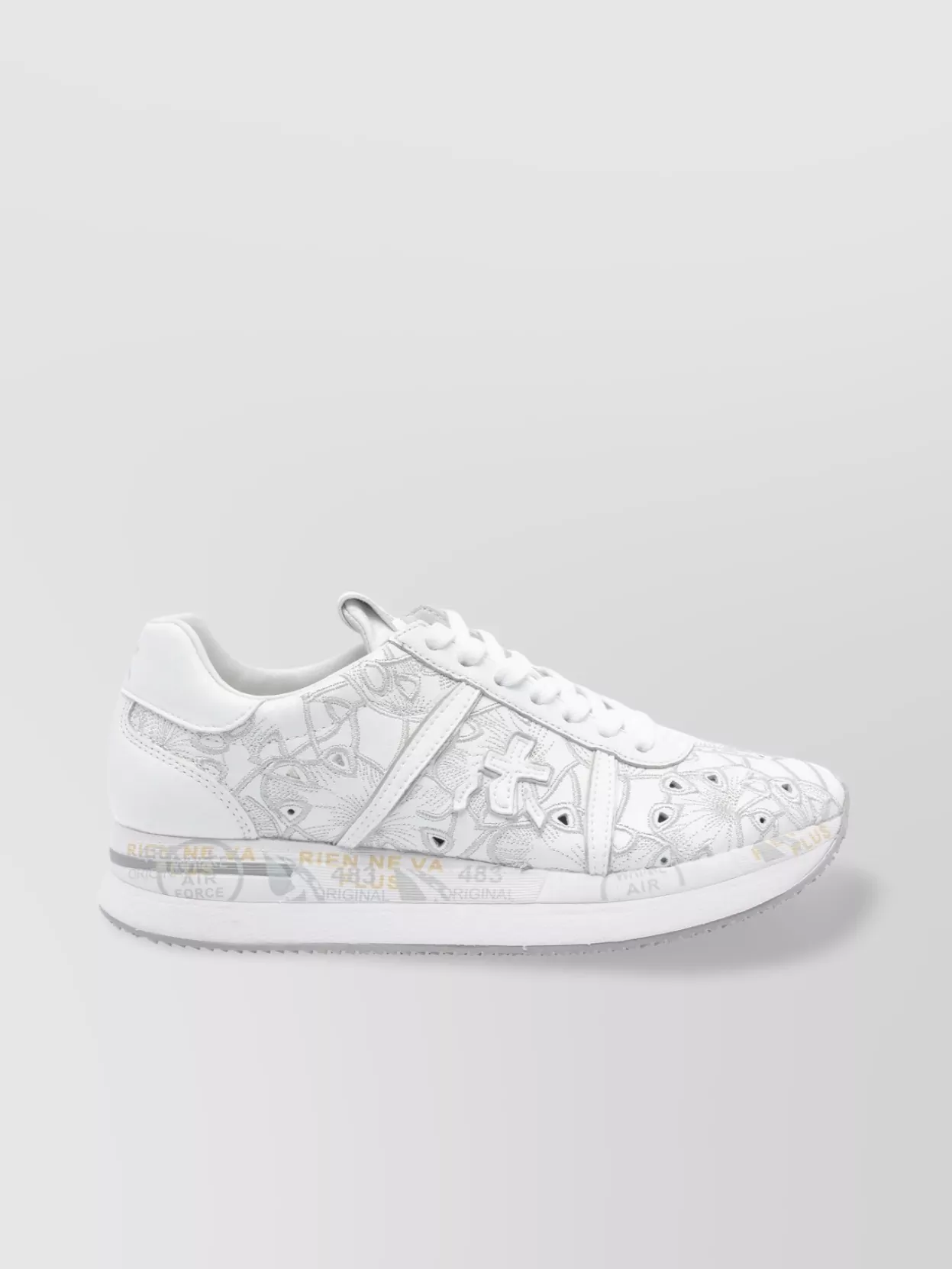 Premiata Low Top Leather Sneakers With Embroidered Round Toe