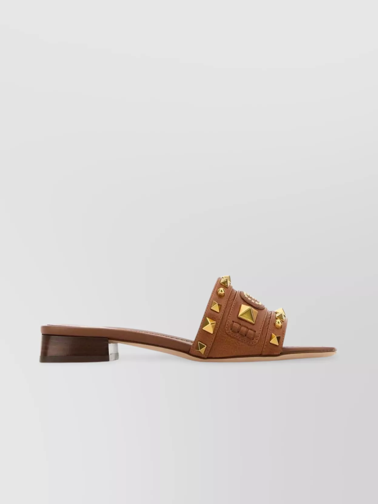 VALENTINO GARAVANI LEATHER STUDDED SLIDES WITH LOW BLOCK HEEL