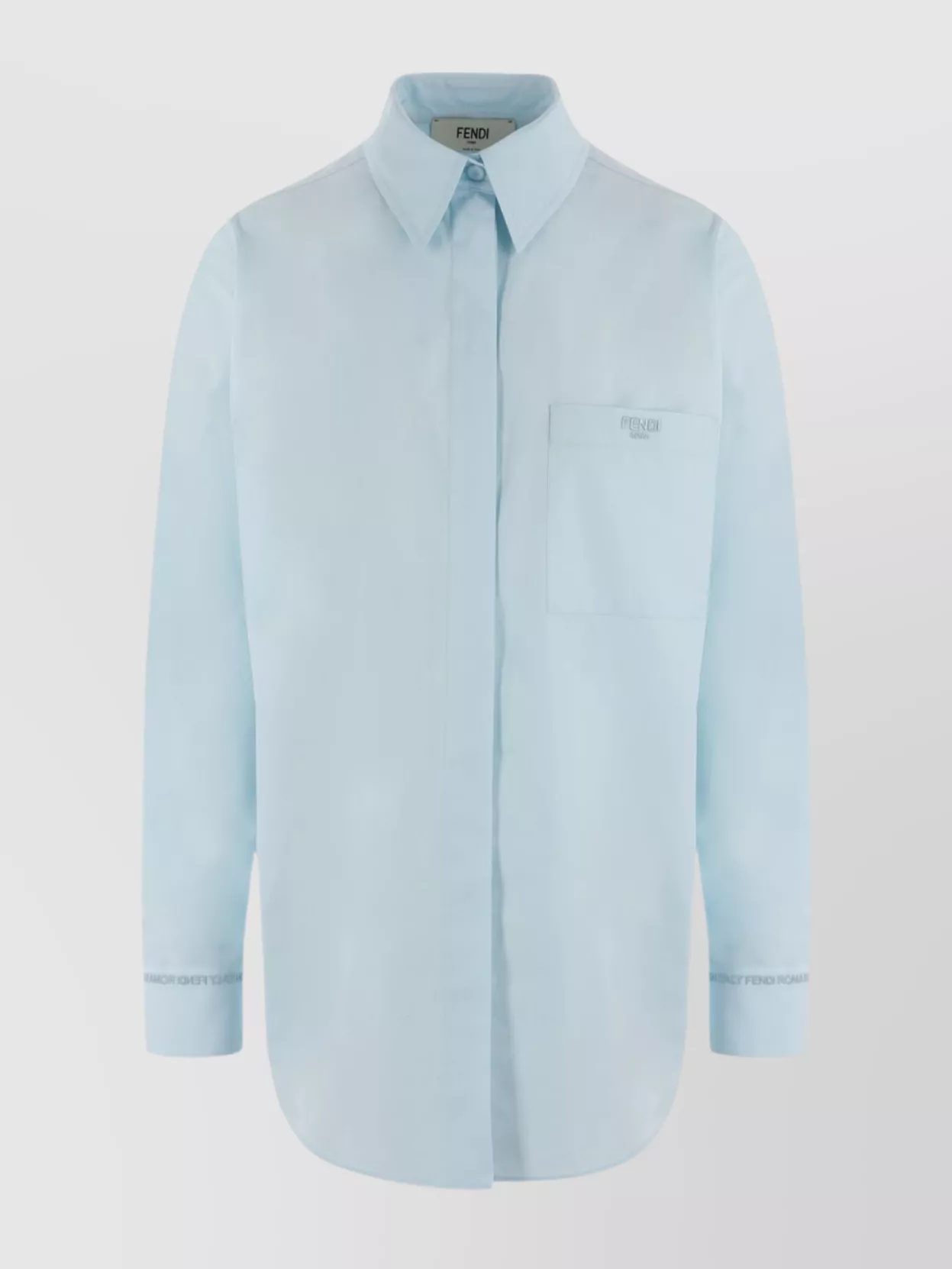 Shop Fendi Roma Shirt With Rounded Hem And Breast Pocket In Blue