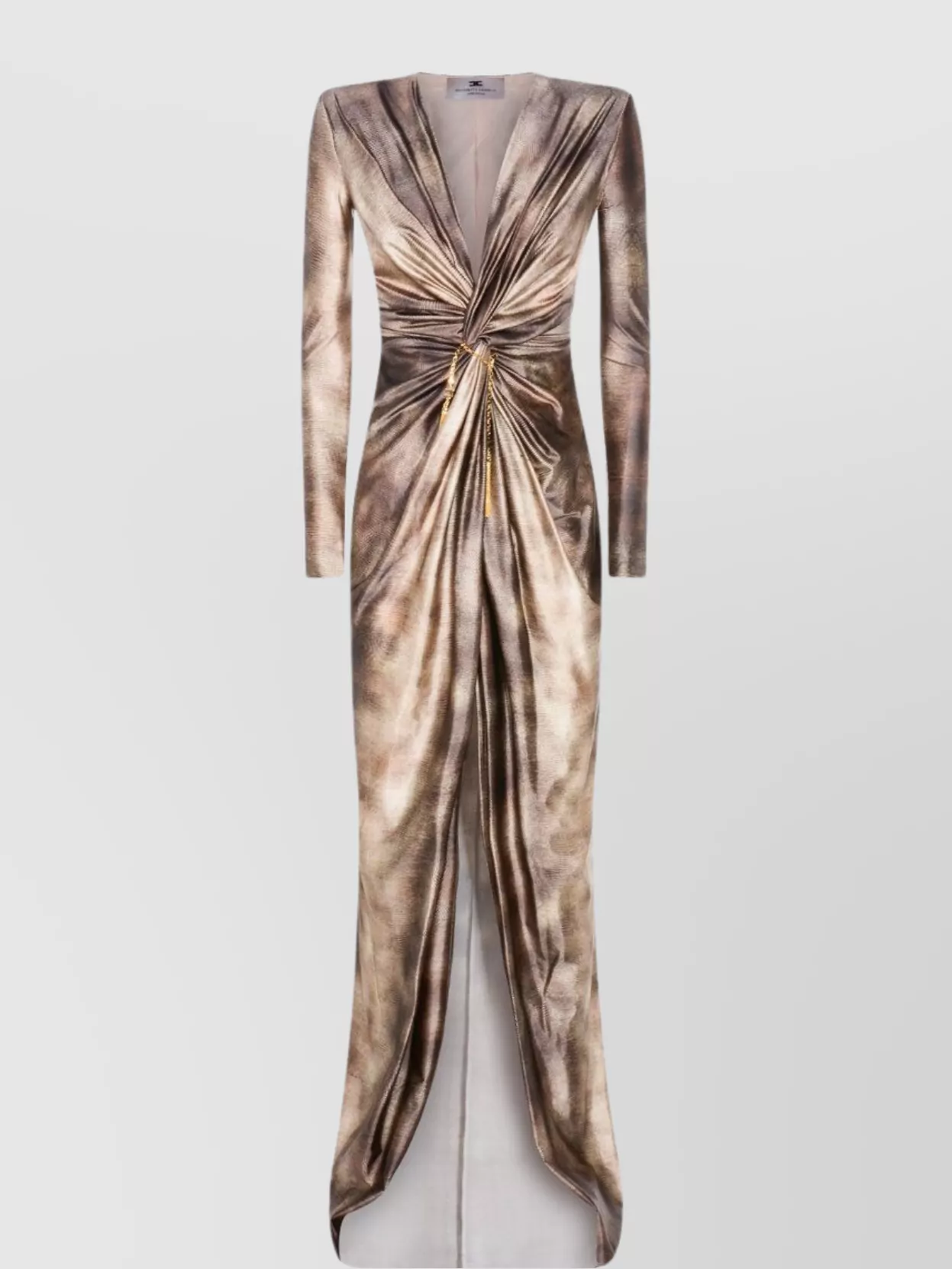 Elisabetta Franchi Draped Metallic Knee Length Dress With Sleeves In Multi