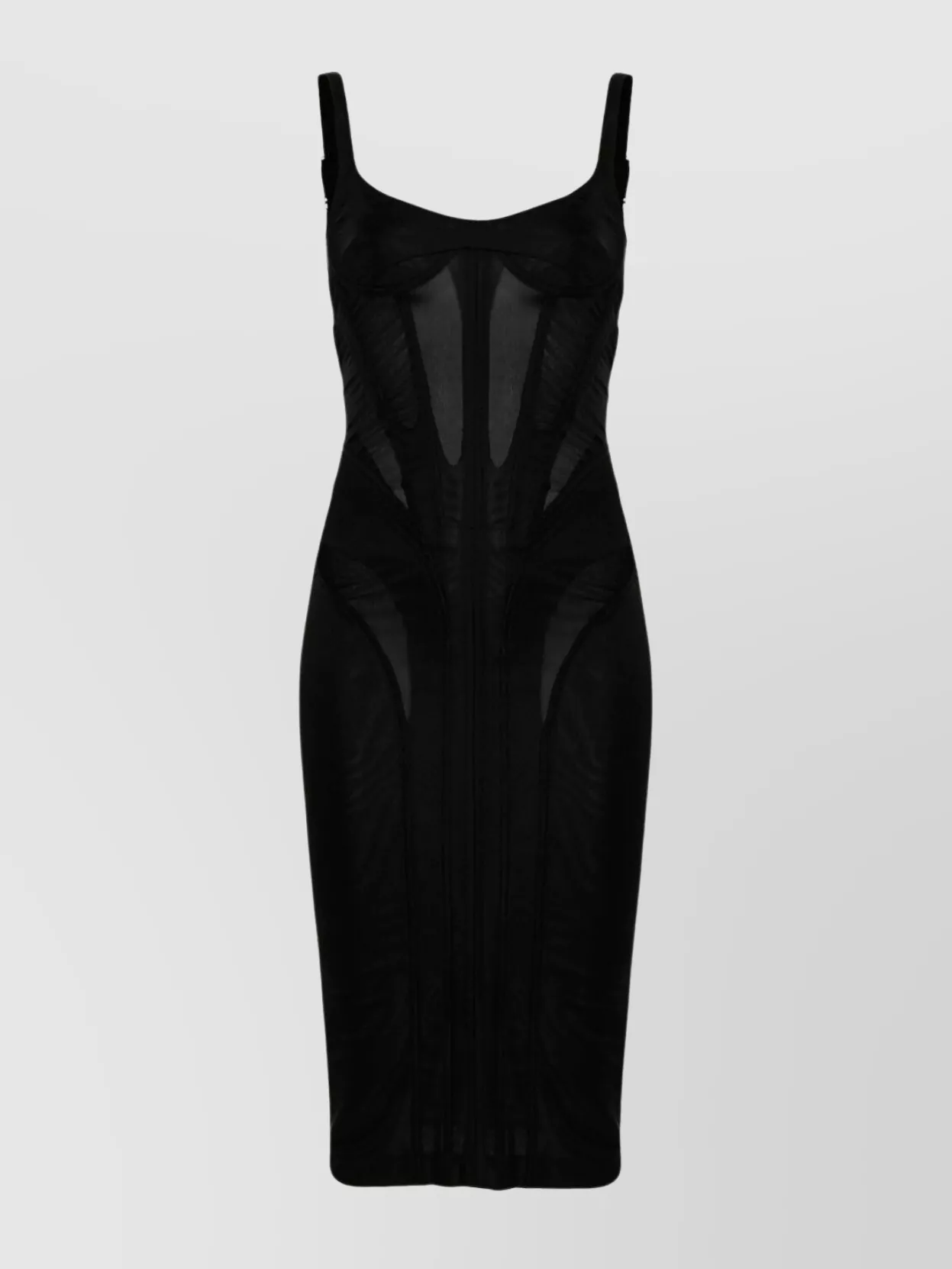 Shop Mugler Corset Style Waistline Dress With Semi-sheer Panels