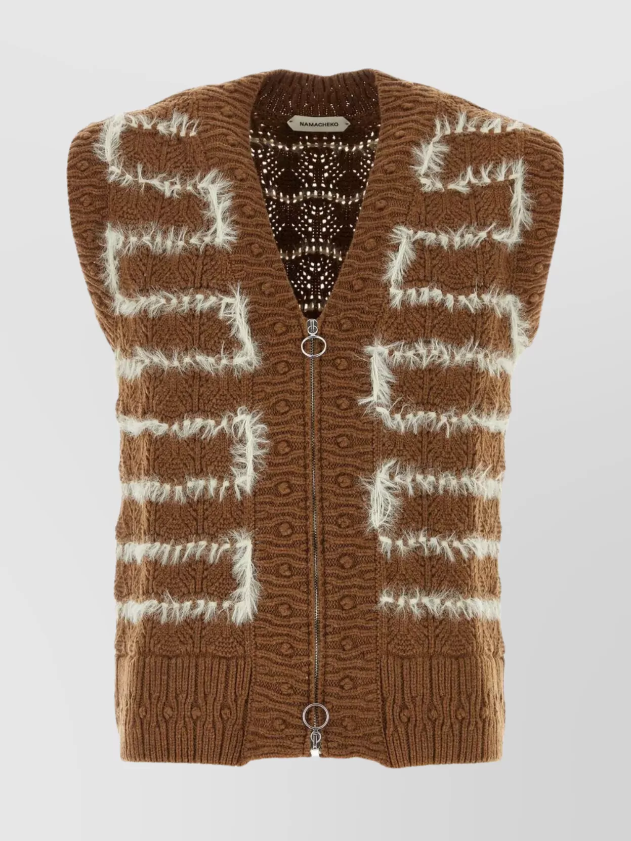 Shop Namacheko Wool Blend Sleeveless Vest With Ribbed V-neckline In Brown