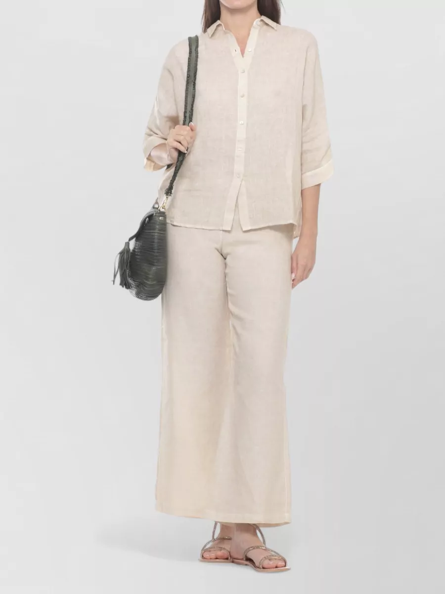 120% Lino Linen Lounge Shirt Long Sleeves Relaxed