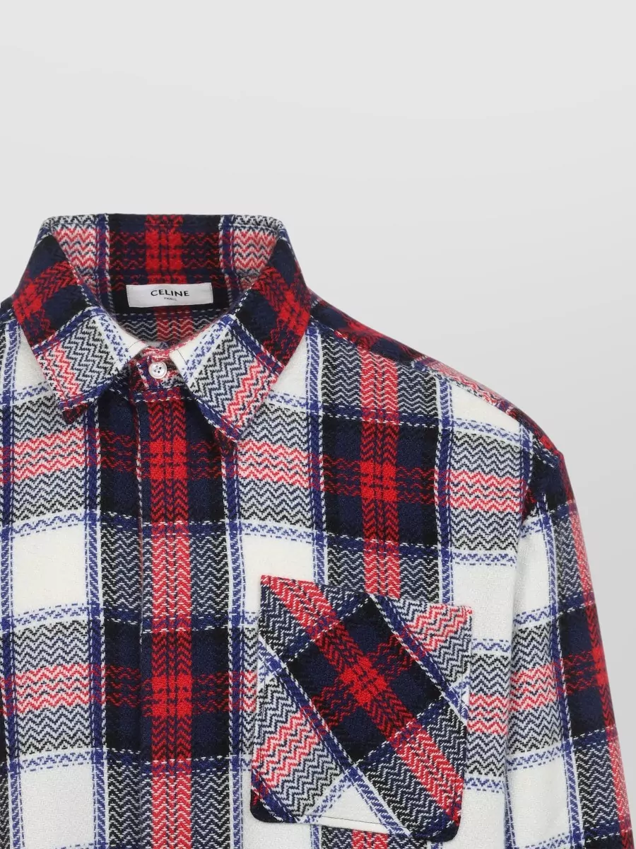 Celine Casual Plaid Shirt Button-Down Collar
